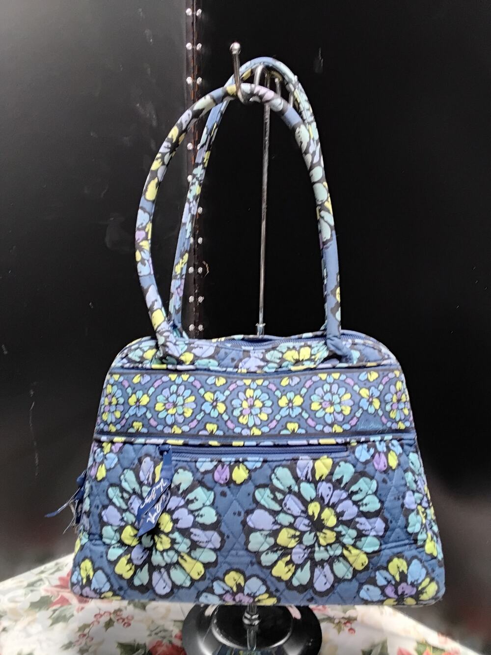 Vera Bradley Shoulder Bag medium size Blue Black Paisley